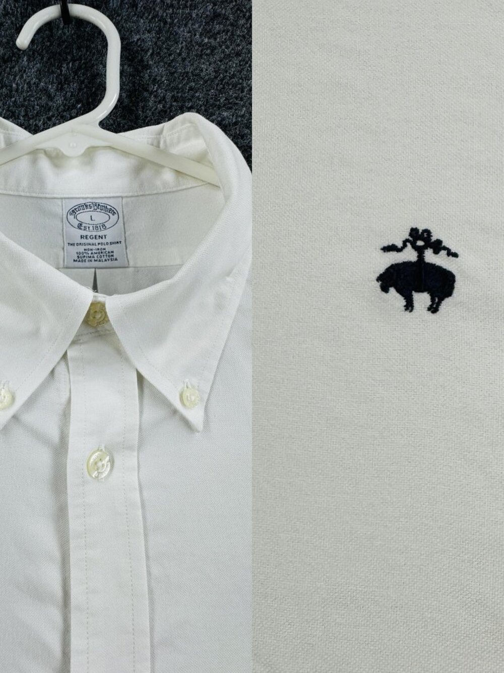 Brooks Brothers Oxford OCBD Regent Supima White Button-Down Large Logo Non-Iron